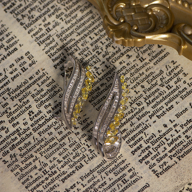 One Two Yellow Zirconia Feather Brooch