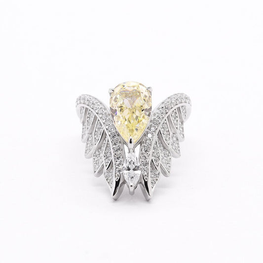 French Elegance Set Zirconia Ring Geometric Wings with Diamonds Design Ring