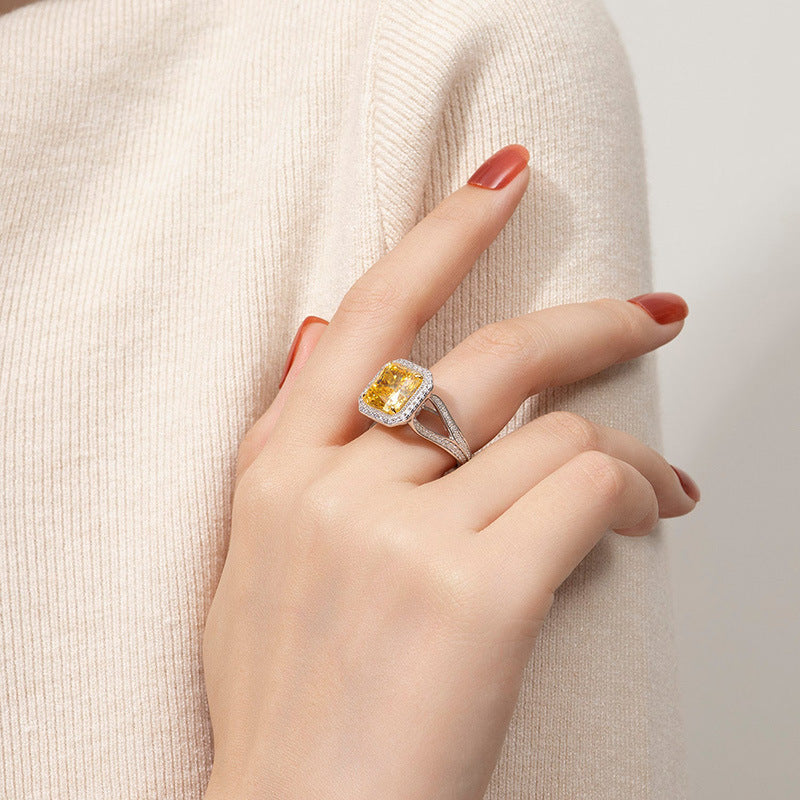 Colorful Yellow Halo Ring Ice Cut Ring