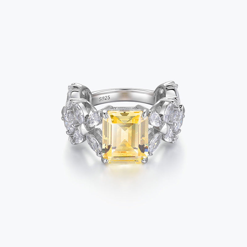 Sapphire Yellow Zirconia Ruby Emerald Cut Halo Ring