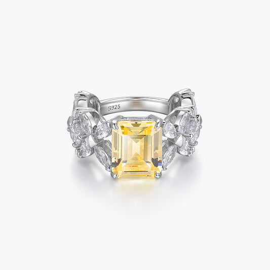 Sapphire Yellow Zirconia Ruby Emerald Cut Halo Ring