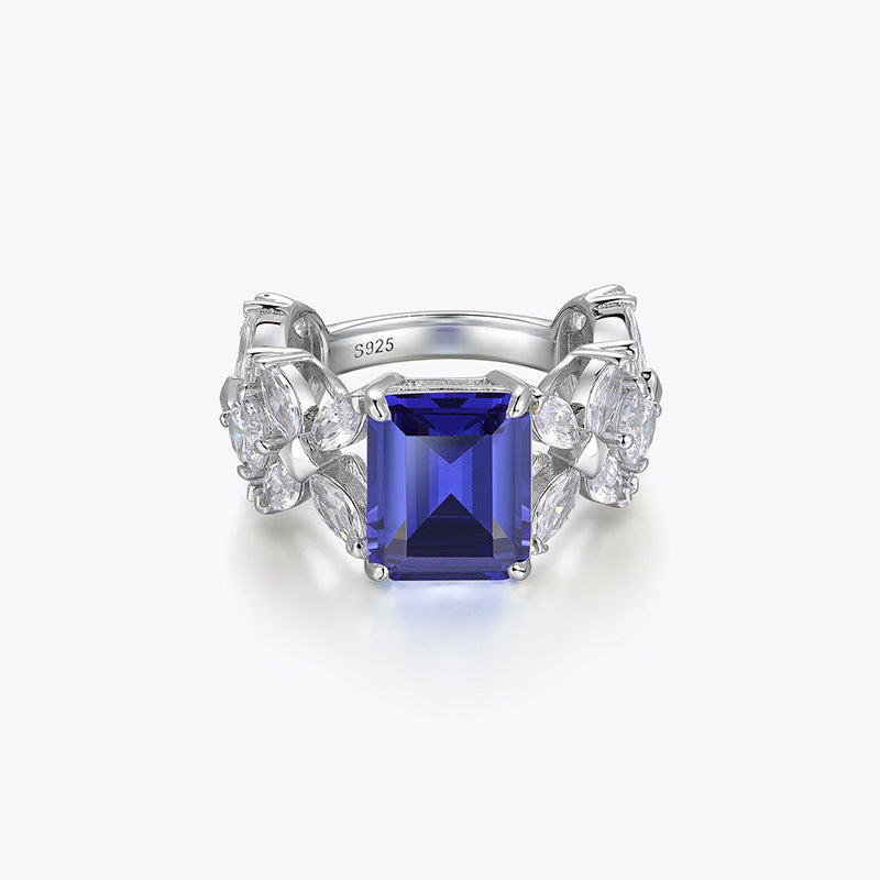 Sapphire Yellow Zirconia Ruby Emerald Cut Halo Ring