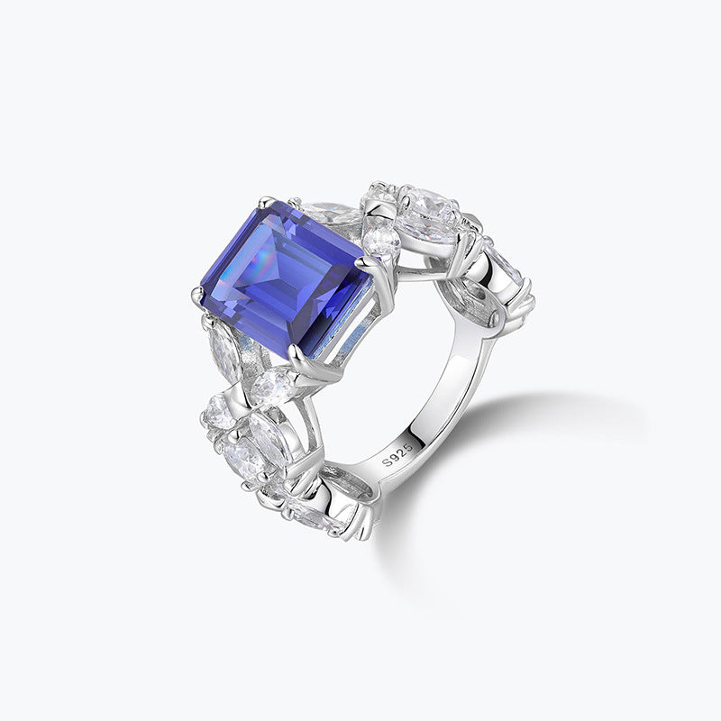 Sapphire Yellow Zirconia Ruby Emerald Cut Halo Ring