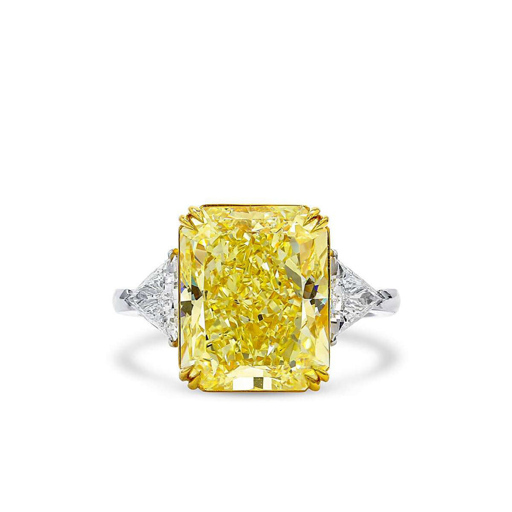 Brilliant Yellow Fat Square Ice Flower Cut Two Colors High Carbon Diamond Ring