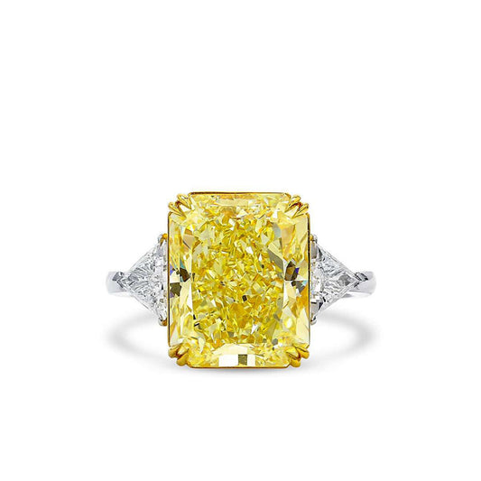 Brilliant Yellow Fat Square Ice Flower Cut Two Colors High Carbon Diamond Ring