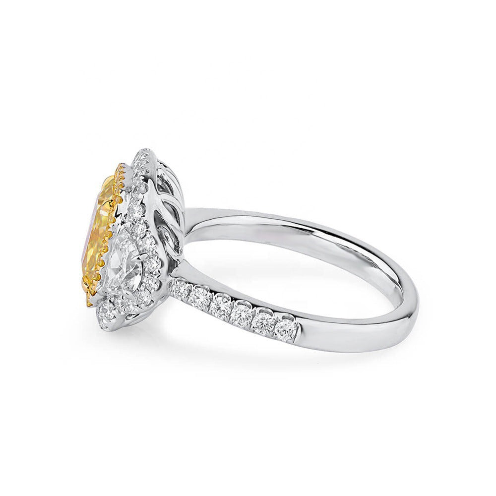 Double Halo Engagement Brilliant Yellow 8A Ice Cut Bicolor Ring