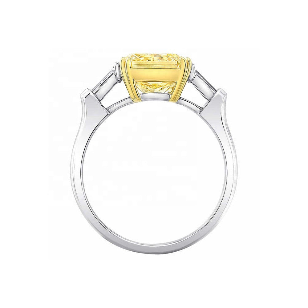 Brilliant Yellow Square Chamfered Ice Flower Cut Bicolor Ring